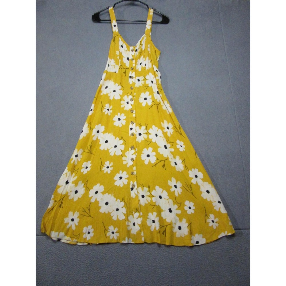 Madewell Sundress Womens 0 Yellow Floral Button Front A Line Viscose L3332